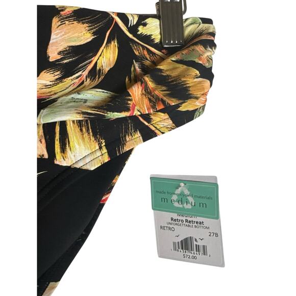Sunsets Escape Retro Retreat Black Tropical Floral Print Foldover Bikini Bottoms - Picture 8 of 10
